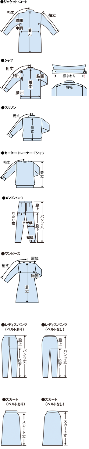 仕上がり寸法の呼称と採寸方法

